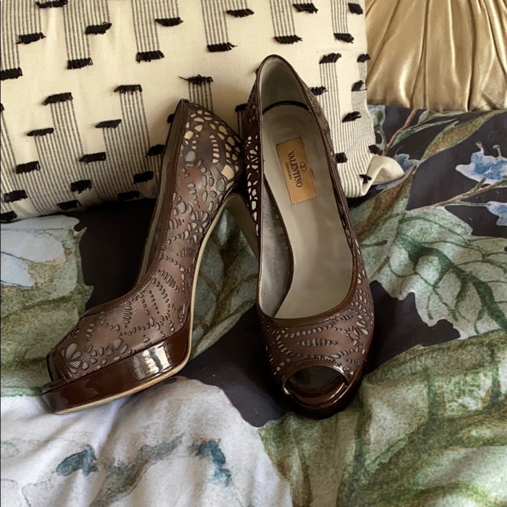 Laser Cut brown valentino heels